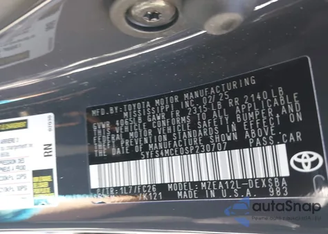 2025 Toyota Corolla Se из США, поврежденный, VIN 5YFS4MCE0SP230707